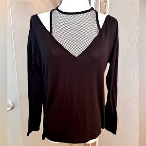 EXPRESS Black Mesh V-Neck Knit Top
